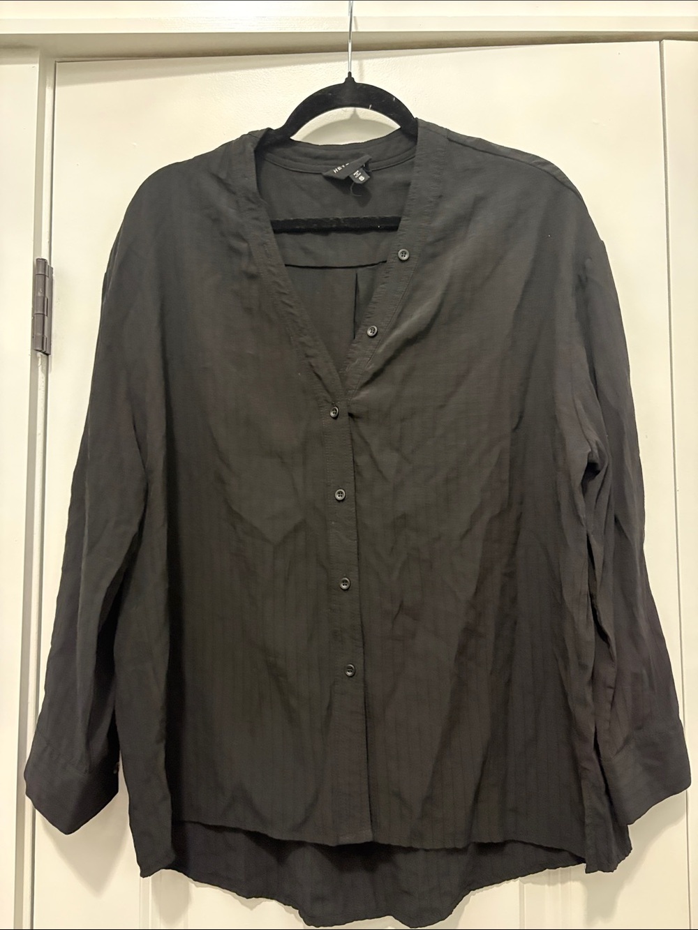 Woven Long-Sleeve Black Button Blouse - Women's